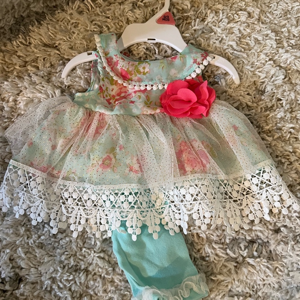Little Lass Mint Floral Baby Dress with Tulle Skirt